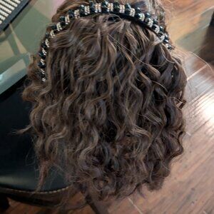 Natural Black Brown Hairpiece Synthetic Deep Wavy Hairpiece With Bangs